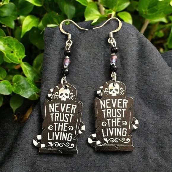 Hand crafted Never Trust The Living earrings - Picture 1 of 5